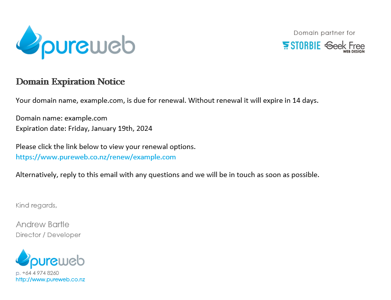 Domain Reminder Example